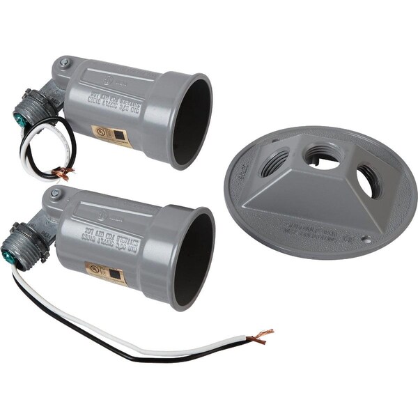 Bell 150W Aluminum 2-Bulb Weatherproof Outdoor Lampholder With Round Cover 5625-0 - main